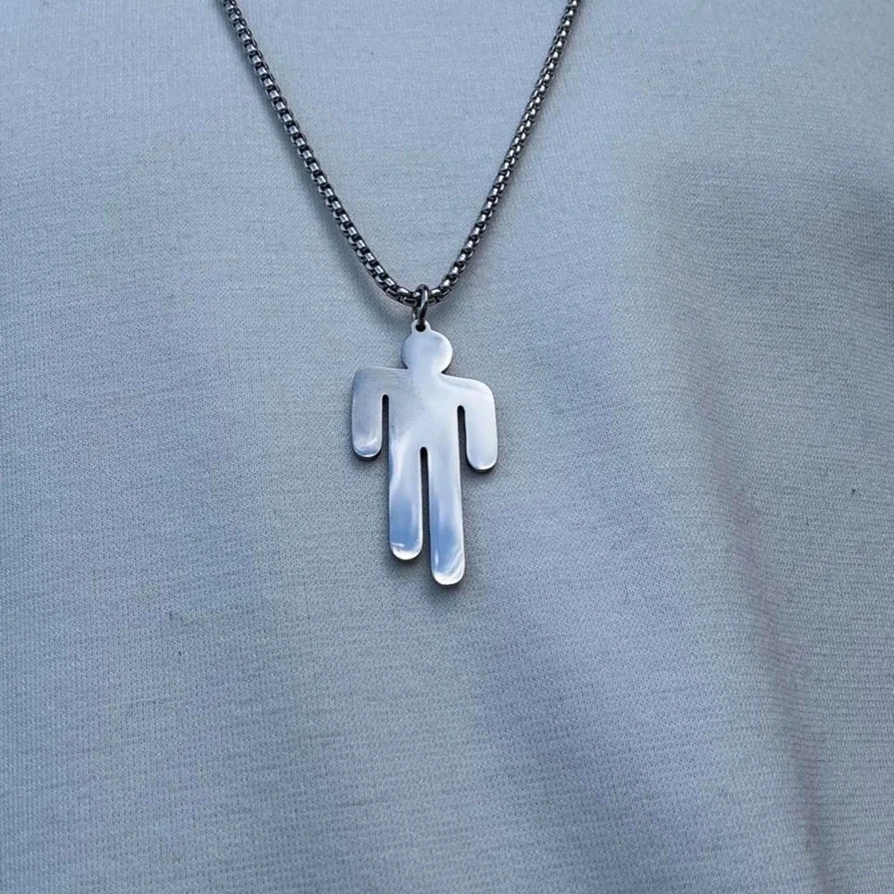 Silver Drip Figure Necklace 24 Inch Chain Streetwear Y2K Jewelry Pendant n103